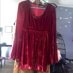 Dolls Kill x Widow Red Velvet Long Sleeve Dress